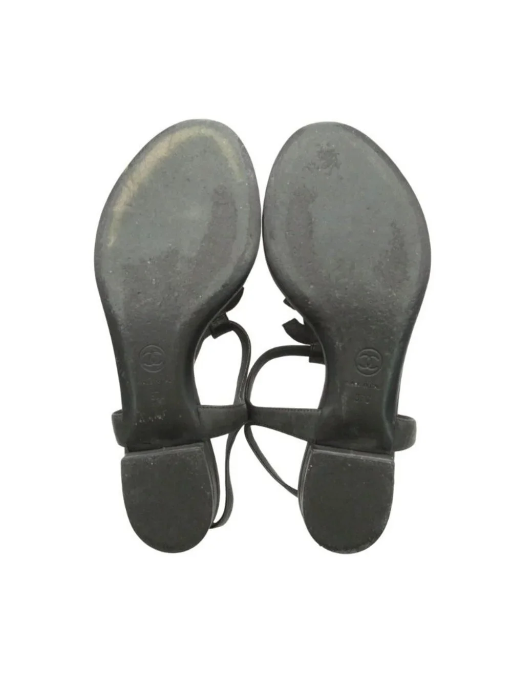 Chanel Sandals Beach Thong CC Logo T Strap Quilted Cork Black